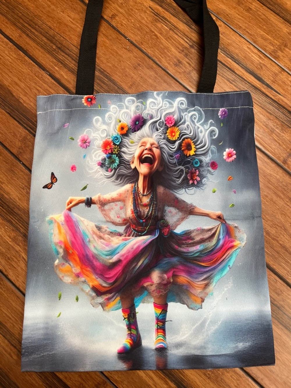 Colorful Floral Joy Printed Tote Bag - Multicolor